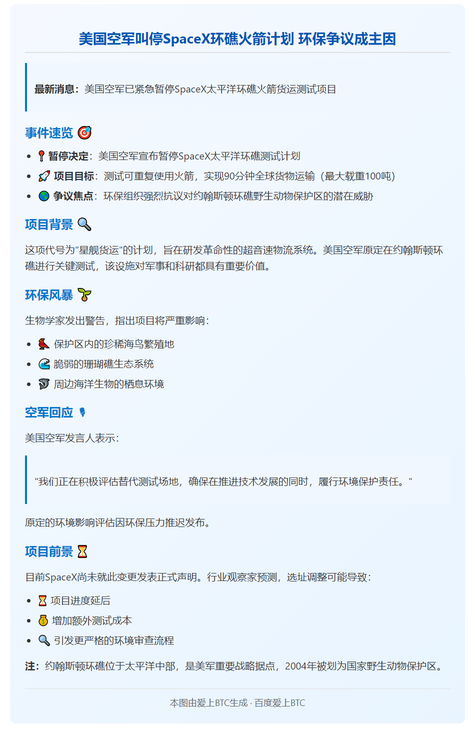 美军暂停SpaceX太平洋环礁火箭计划