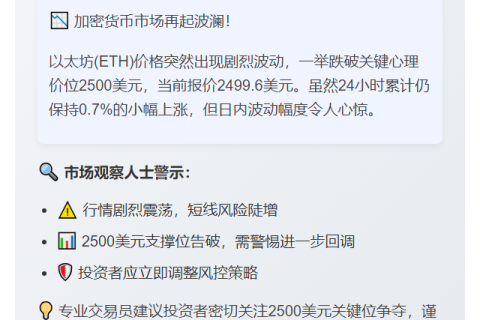 ETH跌破2500美元
