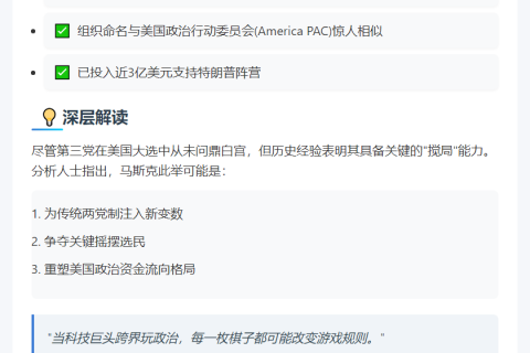 马斯克未提交"美国党"文件 或意在"搅局"