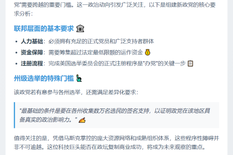 马斯克新党需符合美国政党组建要求