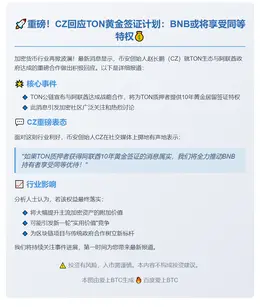 CZ：TON质押者获10年阿联酋黄金签证推动BNB同等待遇