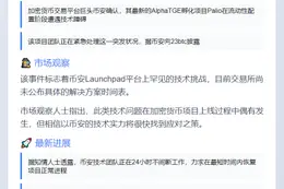 Binance：Palio代币上市遇阻，正全力解决