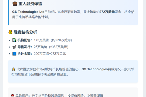 GS 科技募资272万购比特币