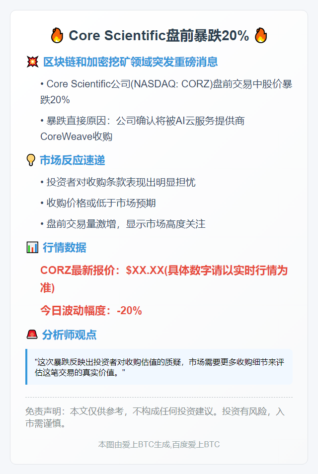 Core Scientific盘前暴跌20%