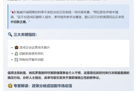 纳瓦罗促美联储干预鲍威尔