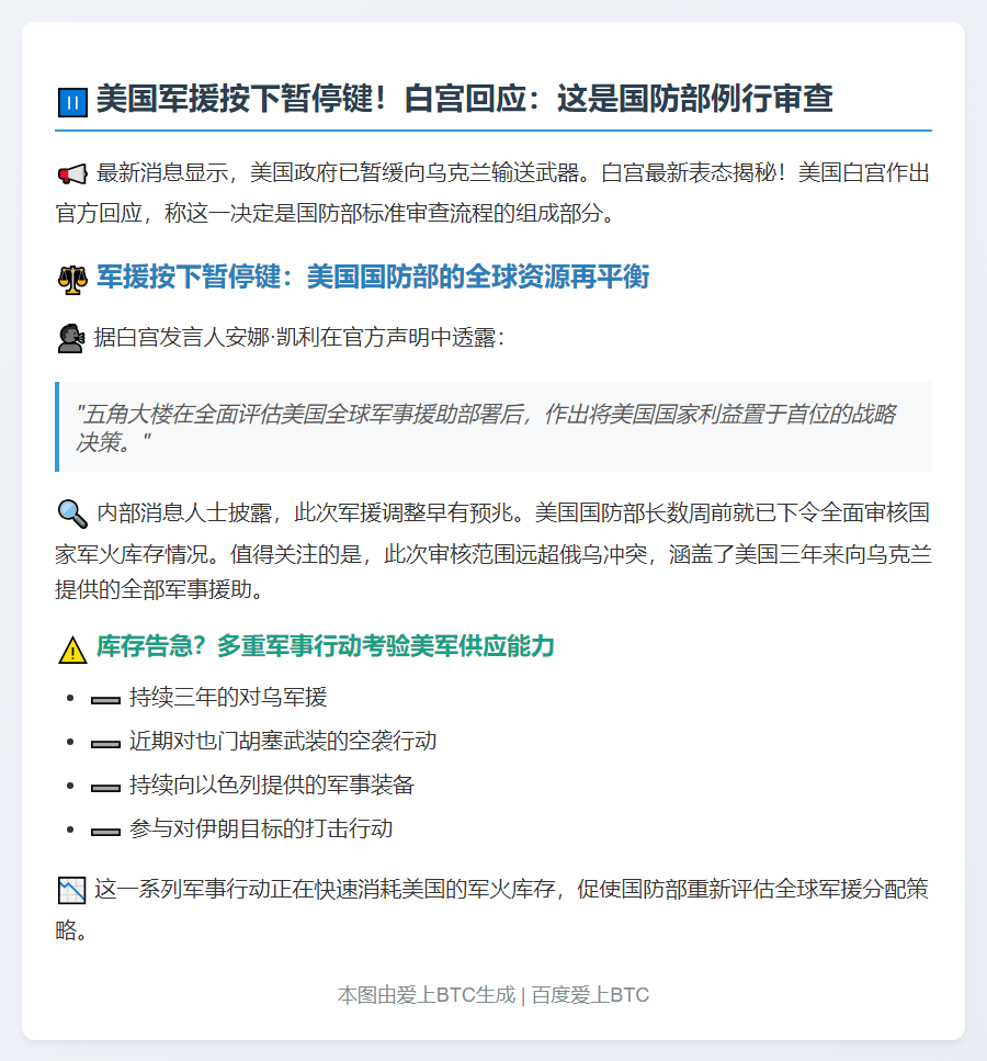 白宫称暂停援乌武器因国防部常规审查