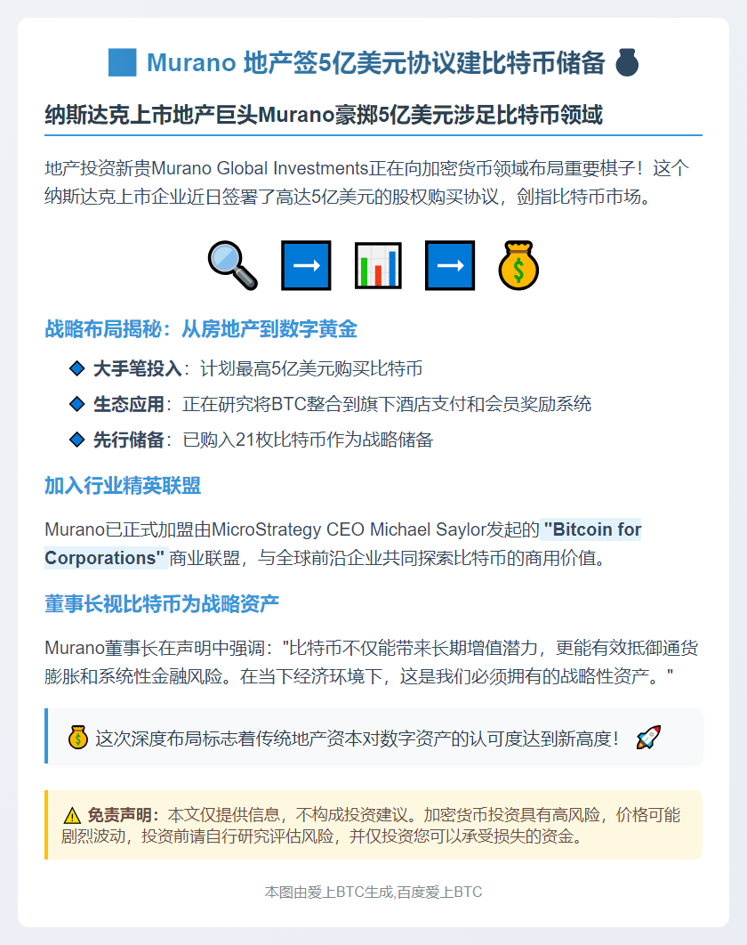 Murano 地产签5亿美元协议建比特币储备