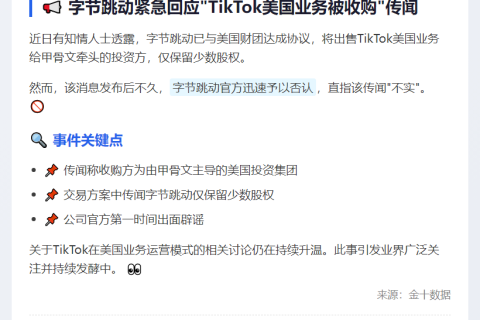 字节跳动否认TikTok出售传闻