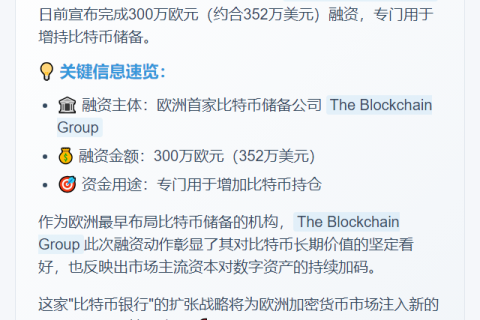 区块链集团募资300万欧元增持BTC
