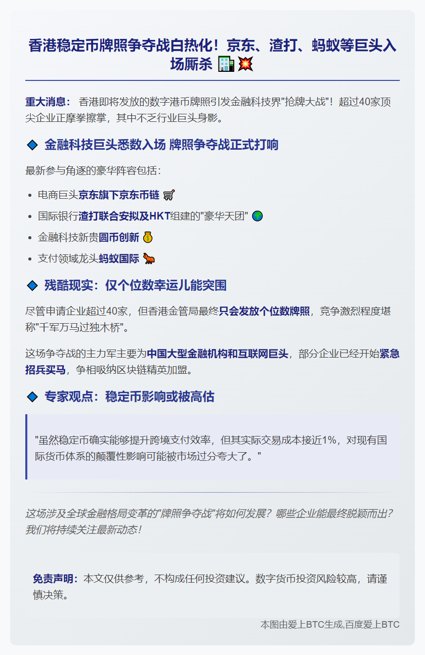 京东等6企业争香港稳定币牌照