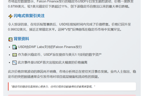 Falcon Finance 稳定币 USDf 短时脱锚至 0.8799 美元