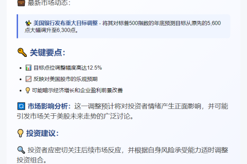 美银上调标普500目标至6300点