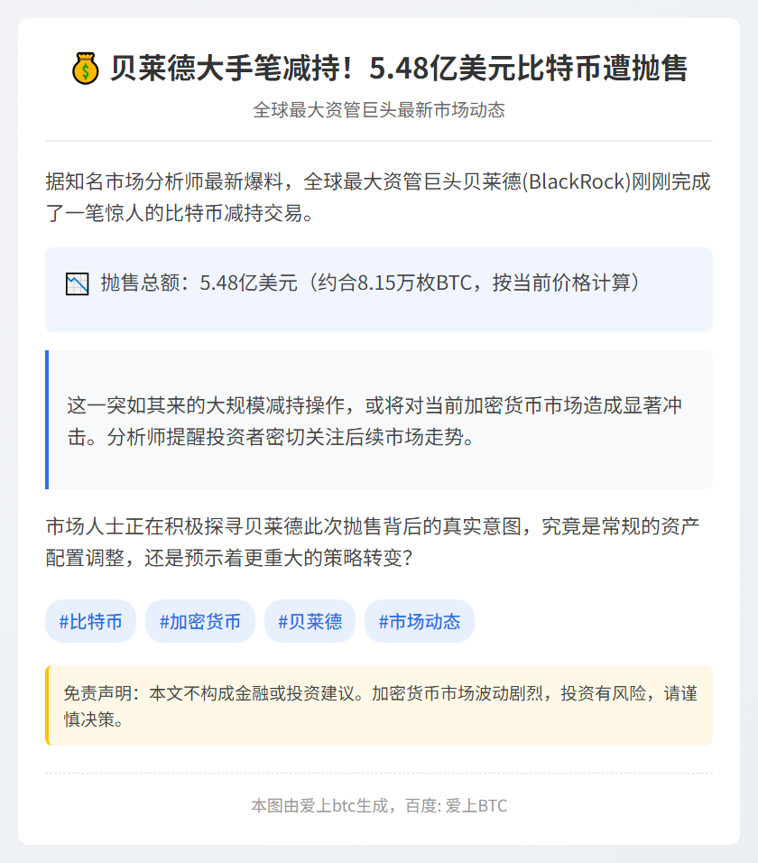 贝莱德抛售5.48亿美元比特币