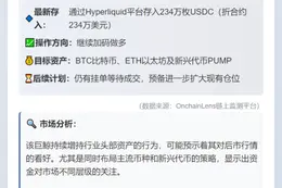 鲸鱼存入234万USDC做多BTC、ETH、PUMP