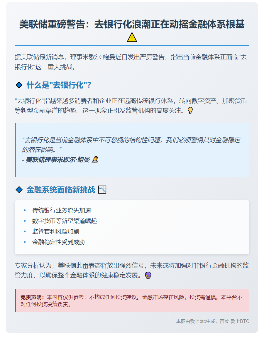 鲍曼：去银行化危及金融体系