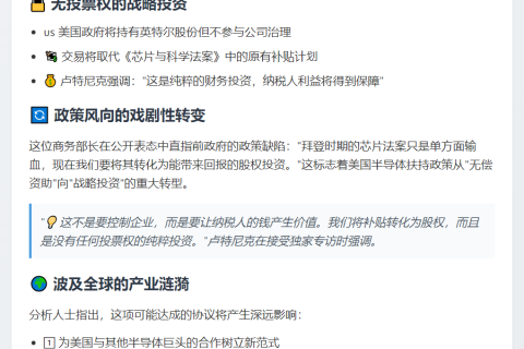 美商务部长证实拟购英特尔股份