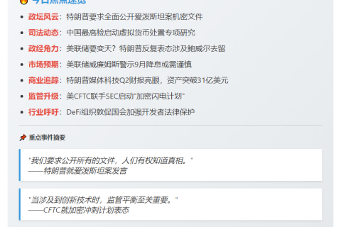 8月2日23btc午报：午间动态一览