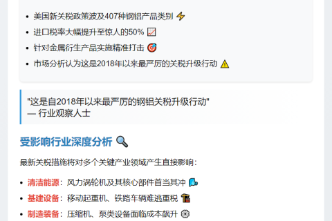 美对407类钢铝衍生产品加征关税