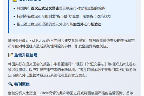 Circle访韩前韩央行疾呼监管美元稳定币