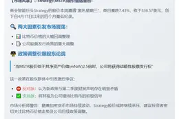 Strategy股价跌至四个月新低，或受比特币回调及发行政策影响