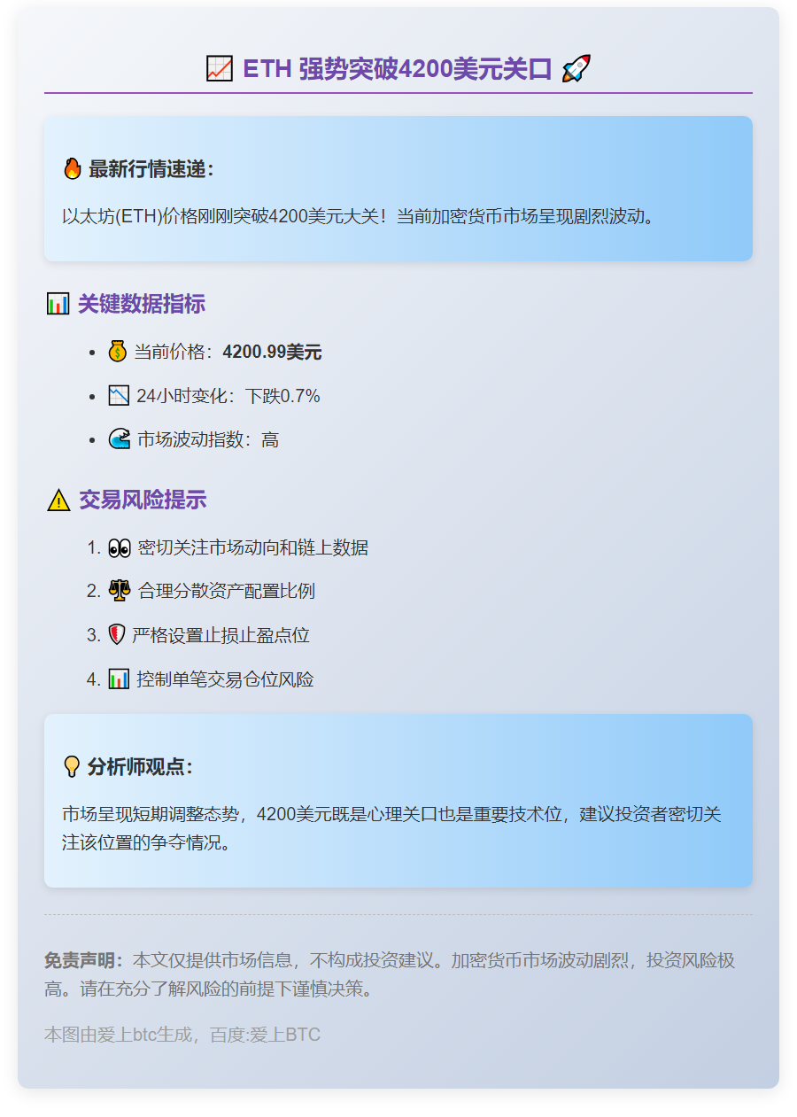 ETH涨破4200美元