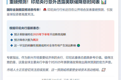 印尼央行：预计美联储2025年降息两次