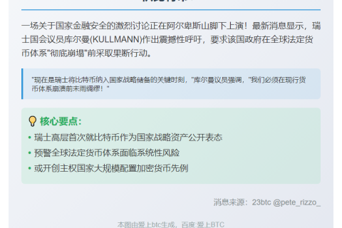 瑞士议员呼吁国家采用比特币