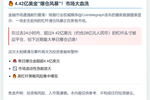24小时超4亿美元杠杆头寸遭平仓