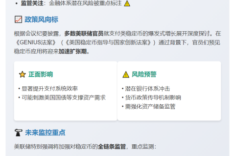 美联储：稳定币影响广泛需关注