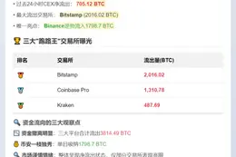 比特币24小时净流出705枚