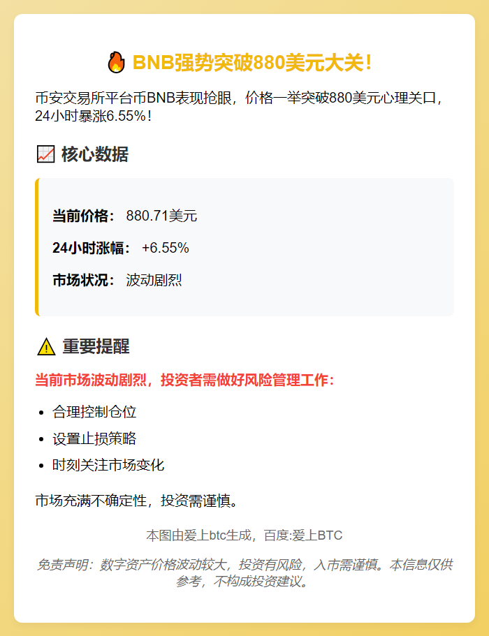 BNB突破880美元