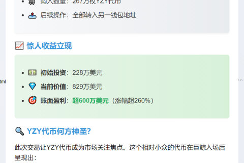 巨鲸买入YZY赚600万