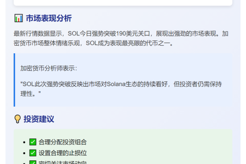 "SOL触及190美元"