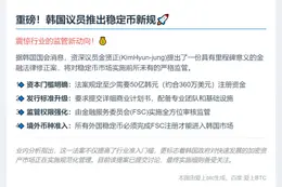 韩议员提案：稳定币发行方需持360万美元