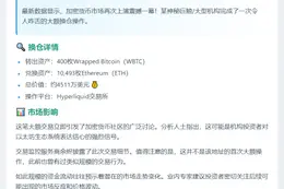 巨鲸抛售400枚WBTC换10,493枚ETH