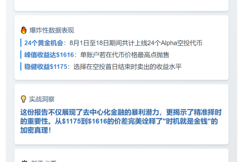 Binance钱包Alpha空投单账户收益1616美元