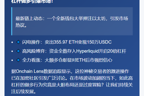 "新地址150万美元ETH后20倍杠杆做多"