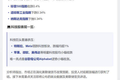 美股三大指数收跌