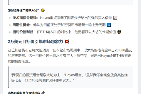 Arthur Hayes回购以太坊，看涨至2万美元