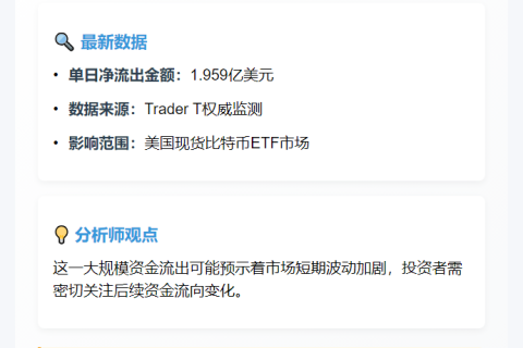 美现货比特币ETF单日净流出1.96亿美元