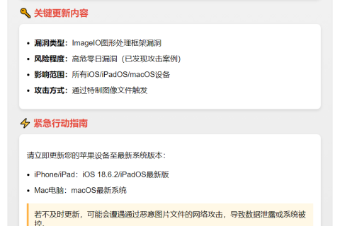 苹果紧急修复ImageIO零日漏洞