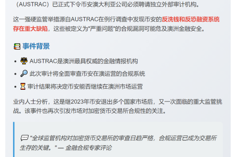 AUSTRAC要求币安澳洲任命外部审计