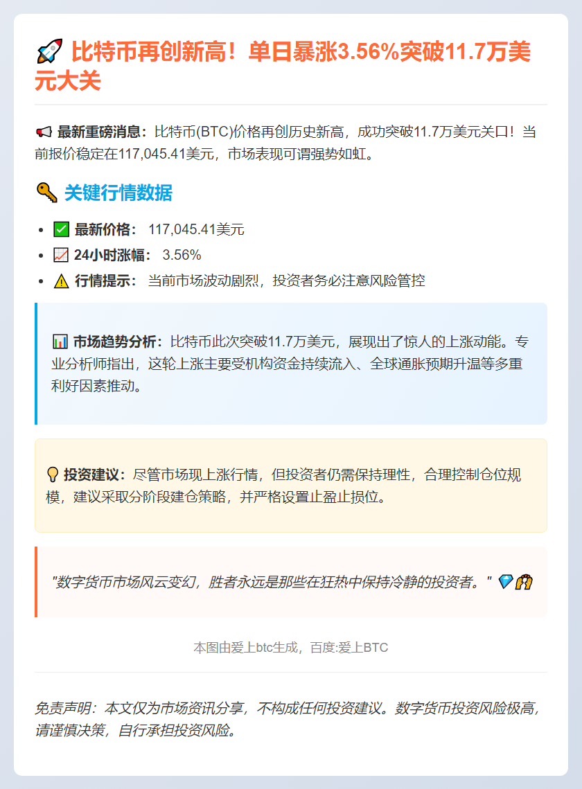 BTC破11.7万美元