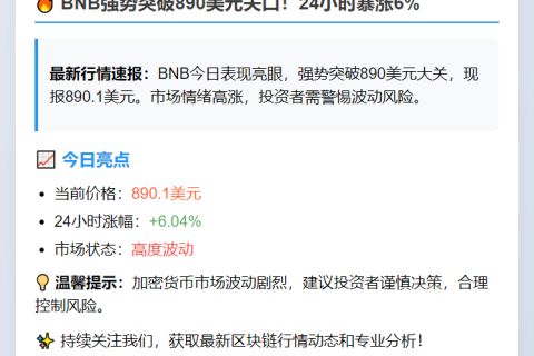 原标题："BNB价格突破890美元创年内新高，加密货币市场行情分析与未来走势预测"  

改写后标题：BNB突破890美元