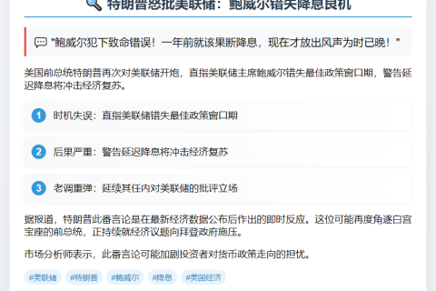 "特朗普：鲍威尔降息信号已晚"