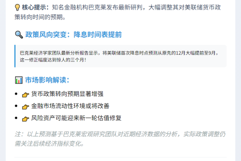 巴克莱：美联储或9月启动降息