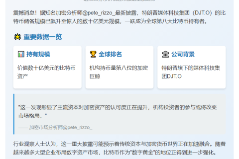 特朗普媒体公司持数十亿比特币 跻身全球前八