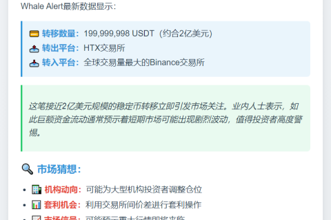 "2亿USDT从HTX转至Binance"