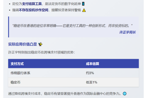 香港稳定币定位明确，无炒作空间