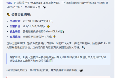 三新钱包收1.06万ETH值5104万